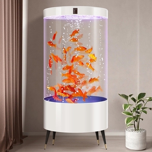 Aquarium cylindrique intelligent sur pied pour poissons rouges, avec filtration automatique et faible changement d'eau, en verre, pour salon - Product Image 1