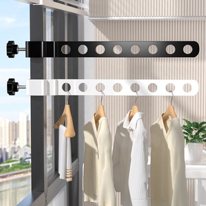 Support de cintre pliant fixe et rotatif extérieur intérieur noir/blanc sans poinçonnage économiseur d'espace étendoir à vêtements - Product Image 2