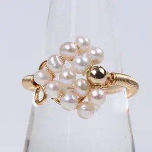 Ring Factory Natural Freshwater Pearl Adjustable Women Flower Ring