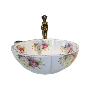 Jingdezhen countertop bathroom ceramic art hand flower shaped wash basin