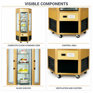 Refrigerador Comercial de Vidrio de Seis Lados, 2-10 °C, 220 V, 0.73 kW, Vitrina Vertical para Pasteles, para Panadería, Cafetería, Tienda de Postres - Product Image 4