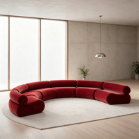 Rotes Samt-Modulsofa mit Geschwungener Form, Modernes Organisches Sektionalsofa für Villen-Wohnzimmer