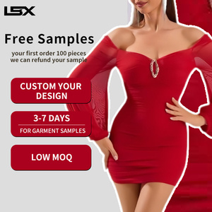 <span class=keywords><strong>Abito</strong></span> Corto da Donna in <span class=keywords><strong>Raso</strong></span> con Logo Personalizzato, Maniche Lunghe, Senza Spalline, Vita Naturale, per Feste e Club - Product Image 1