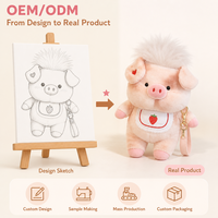 Peluche Cochon avec Bavoir Fraise et Cheveux Moelleux, Sac à Dos en Peluche Douce Pêche