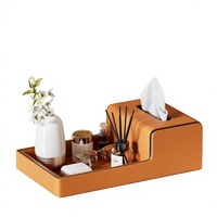 Boîte à mouchoirs multifonctionnelle en cuir PU de style européen, organiseur de télécommandes, logo personnalisé pour salon, hôtel, bureau