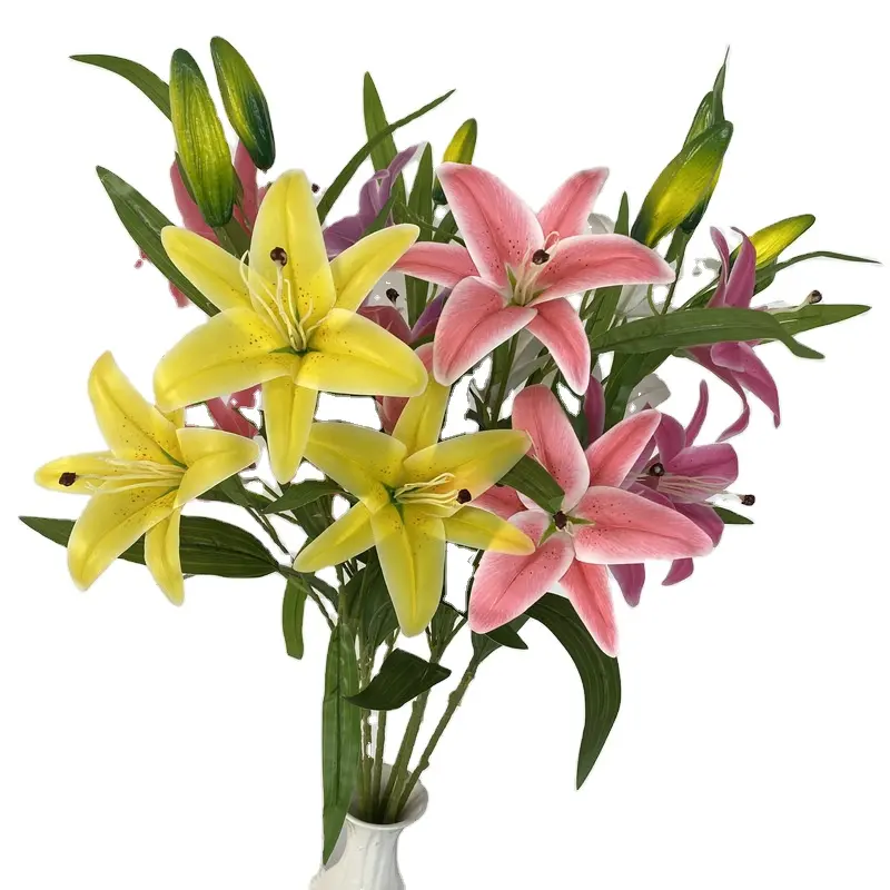 Vente chaude de haute qualité soie tigre lys fleurs de mariage artificielles vraie touche Faux Latex Bouquet pour la décoration intérieure