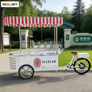 Triciclo de Empuje Manual para Negocio Móvil de Café, Carrito de Helados con Congelador - Product Image 1