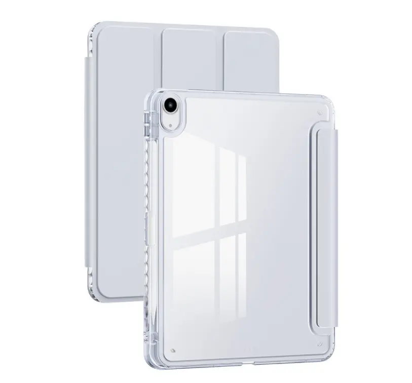 2024 iPad Pro mini 68.3用の新しいスマート3つ折りスタイルタブレットケース耐衝撃性PU素材スタイラスホルダー付きクリアハードPCバック