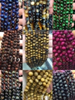 Perle de pierres précieuses Perle en vrac Pierre naturelle Oeil de tigre Marron Or Vert Bleu Violet Rouge Rêve Oeil de tigre Matériaux pour bijoux