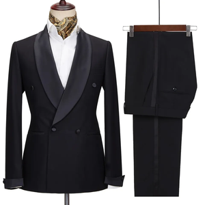 Abiti da uomo neri su misura 2 pezzi <span class=keywords><strong>smoking</strong></span> con risvolto in raso doppio petto Costume da festa nuziale Homme Groom Boutuque <span class=keywords><strong>abito</strong></span> da uomo - Product Image 1