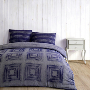 Ensemble de housse de couette géométrique 3 pièces en coton tissé lavable pour usage domestique, lavable en machine - Product Image 1
