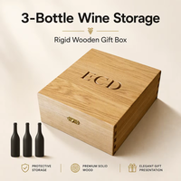 Boîte de rangement pour vin en bois flexible sculptée, rectangulaire, moderne, en chêne, pour trois bouteilles, avec logo personnalisable