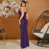 Y901498 Hochwertige Luxus Abendkleider Feder Spleißen Pailletten Sexy Lange Party kleider Frauen Geburtstags kleid