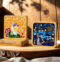 Kit de bricolage pour sous-verres en mosaïque de bois, idée cadeau artisanal Art Déco, mini décoration intérieure, création artisanale inspirée des peintures mondialement connues