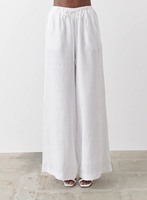 Meilleure vente 100% pantalon Palazzo en lin jambe large décontracté minimaliste taille haute respirant coupe ample avec cordon de serrage pour l'été