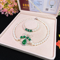 Collier de perles Mama Ensemble de boucles d'oreilles et bracelets Cadeau de fête des mères Collier de perles d'eau douce Collier ras du cou à chaîne de perles baroques