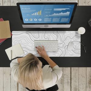 Alfombrilla de ratón grande para juegos Ovenbird con bordes cosidos, alfombrilla de escritorio con mapa topográfico minimalista, 31,5 x 11,8 pulgadas, - Product Image 4