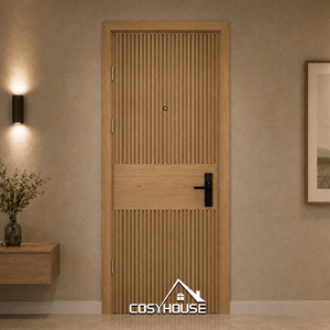 Puerta Interior Moderna de Madera Pintada en Azul con Diseño de Panel Circular y Cerradura Inteligente para Apartamento, Dormitorio y Hotel - Product Image 5