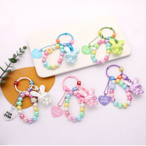 Creative Cartoon Electroplated PVC Rabbit Beaded Keychain Bracelet Small Acrylic Pendant Bag for Couples Small PVC Wholesale
