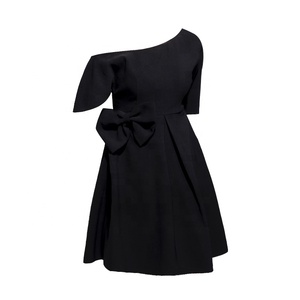 Mujer modelo damas ropa Casual vestidos <span class=keywords><strong>Lady</strong></span> sólido negro hombro arco elegante de las mujeres vestido de fiesta Sexy - Product Image 5