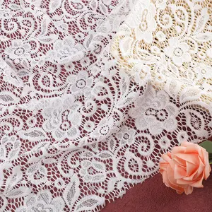 Flowers Stretch Lace Clothing Fabric In Dubai For Making Dress African White Embroidery Fabric Sustainable Lace Trim