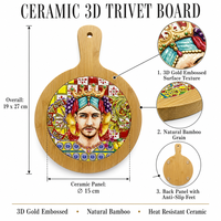 Vente en gros OEM Plaque de cuisson en céramique 3D dorée en relief motif bambou 19x27cm, design personnalisé, résistante à la chaleur, dessous de plat, cadeau souvenir