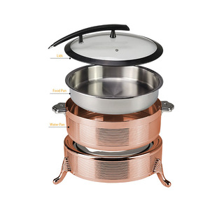 Juego de buffet de plato de frotamiento de lujo para Hotel comercial de acero inoxidable 304 de oro rosa, calentador de alimentos eléctrico con tapa de vidrio - Product Image 6