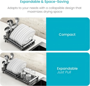 <span class=keywords><strong>Escurridor</strong></span> de platos <span class=keywords><strong>extensible</strong></span> de acero al carbono con soporte para cubiertos extraíble Estante para platos de cocina para secar platos - Product Image 2