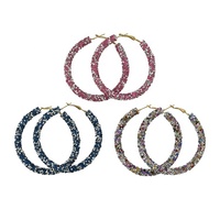 Mode Meisjes 6,5 cm Grote Cirkel Oorbellen Volledig Bezette Strass Viscose Show Oorbellen Kleurrijke Plastic Kristal Creool Oorbellen