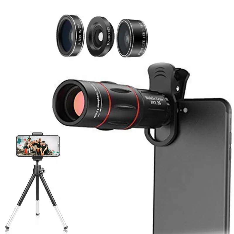 Innovative Phone Accessories 28X HD Telephoto Zoom Lens 15X Closeup Macro Fisheye 0.63X Wide Angle Camera Lens for Mobile Phone