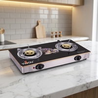 Kompor Gas Portable 2 Tungku Kaca Temper Berkualitas Tinggi dari Cina, Peralatan Dapur, 2 Plat, Cocok untuk Luar Ruangan
