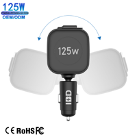 Chargeur de voiture rapide 125W PD PPS SCP avec tête rotative à 360 degrés, câble Type-C rétractable intégré, résistant au feu, pour montres intelligentes et téléphones