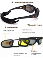 Lunettes tactiques noires C5 pour le sport, la randonnée, le cyclisme, avec 3 verres, lunettes de tir, lunettes de soleil balistiques