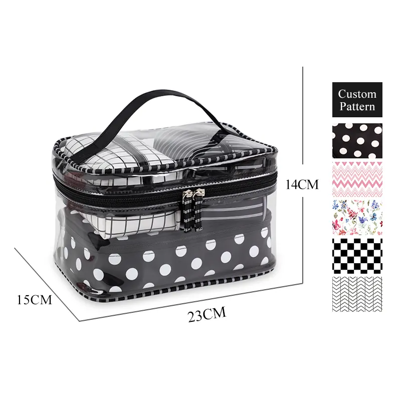 Kunden spezifische Ciffnoo NO.10174-SET klassische Punkte drucken tragbare Reise kosmetische Lagerung Nylon Make-up Taschen Sets