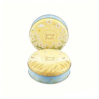 Boîte à biscuits en métal vide de 168x50mm, bicolore bleu-jaune, de qualité alimentaire, avec logo personnalisé, pour emballage cadeau de boulangerie