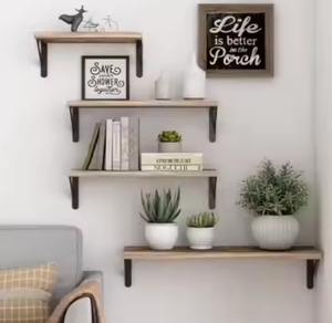 Thiết lập của 4 mộc mạc gỗ nổi kệ treo tường sắt Rack hiển thị cho trang trí nội thất và nhà bếp sử dụng có thể gập lại thiết kế - Product Image 6