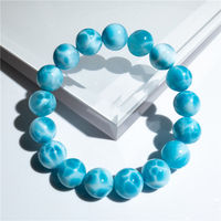 Bracelet en Larimar Naturel de Qualité Collectionneur, Pectolite avec Motif Dos de Tortue, Teinte Jade Glacé, Bicolore, Énergie Océanique, Élément Aquatique