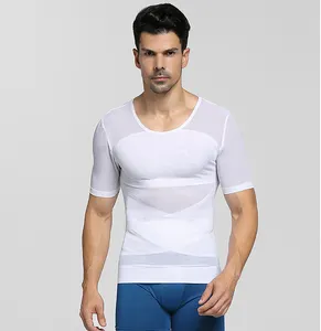 Chaleco elástico para esculpir, compresión térmica, moldeador de cuerpo para hombre, mangas cortas, cintura abdominal, chaleco, camisa para perder peso