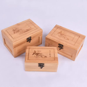 Boîte à bijoux en bambou de style chinois traditionnel, boîte de rangement rectangulaire à motif floral gravé pour cadeau de bijoux - Product Image 4