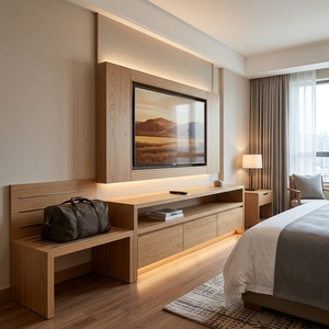 Mueble de <span class=keywords><strong>TV</strong></span> de Pared <span class=keywords><strong>en</strong></span> Roble Blanco, Centro de Entretenimiento con Gabinete Lateral, 2 Cajones, Estante Abierto, Estilo Escandinavo Moderno para Sala de Estar - Product Image 2