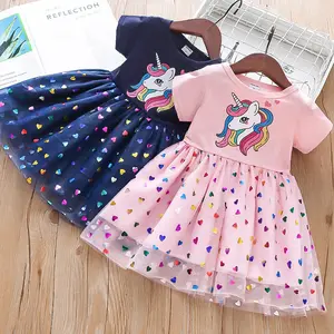 Green Horizon 2023 New unicorn pink blue baby dress for kids wholesale 2-7T Animal print children latest dress style tutu clothe