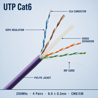 Kabel UTP Cat6 Indoor Outdoor 305M Tembaga Berlapis Aluminium/Tembaga Telanjang 4PR 250MHz CMX CM Selubung PVC PE