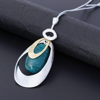 Collier TongLing, chaîne en corde, alliage, géométrique irrégulier, rond, pendentif en résine bleue, collier pour femmes