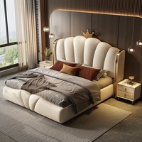 Modernes Luxuriöses Holz-Schlafzimmermöbel-Set mit Weich Gepolstertem Kingsize-Bettgestell aus Leder im Royal-Hotel-Stil mit Stauraum-Design