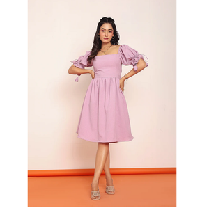 Mini-robe lavande à manches bouffantes, élégante, pour soirée d'été, décontractée, tendance, tenue mignonne, robe courte pour femme - Product Image 1