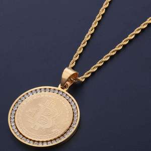 Personalizado al por mayor de alta calidad chapado en oro de acero inoxidable circón moneda colgante collar joyería - Product Image 5