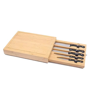 Bamboo Cutting Board With Knife <b>Set</b> Drawer Multifunctional Chopping Block For Kitchen Use Rectangle Shape Household Chef Tool - Product Image 1
