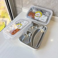 Boîte à bento en acier inoxydable 304, mignonne, à trois compartiments, compatible micro-ondes, grande capacité, isotherme, chauffante, pour étudiants