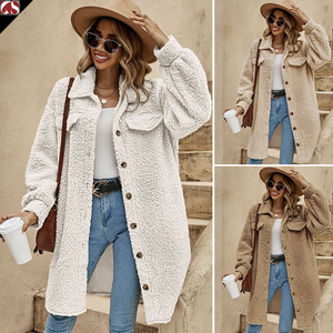 Veste en flanelle matelassée à manches longues pour femmes, veste en sherpa respirante, boutons, taille <span class=keywords><strong>XL</strong></span> pour l'<span class=keywords><strong>hiver</strong></span> - Product Image 3