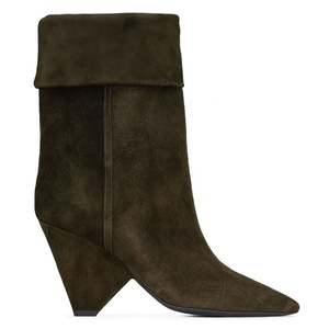 Hợp thời trang mũi nhọn kéo trên nêm gót chân gấp trên màu xanh lá cây mắt cá chân booties ngắn lớp phủ khởi động cộng với kích thước - Product Image 5